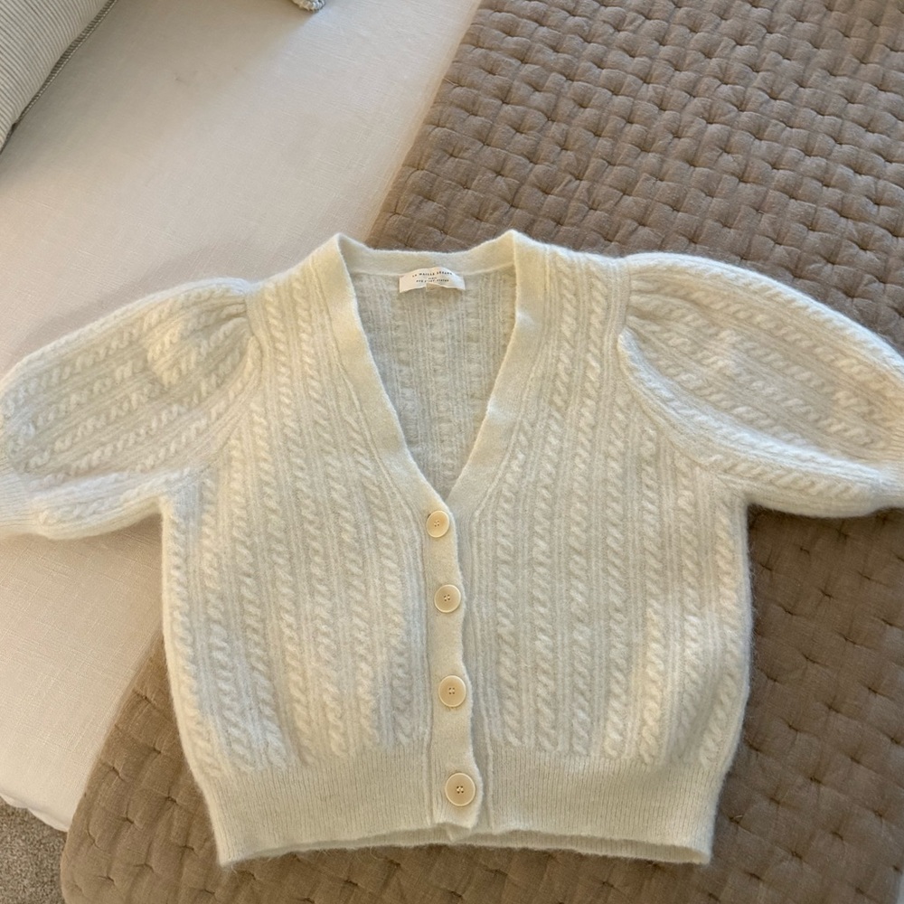 Sezane Cream Cable Knit Cardigan
